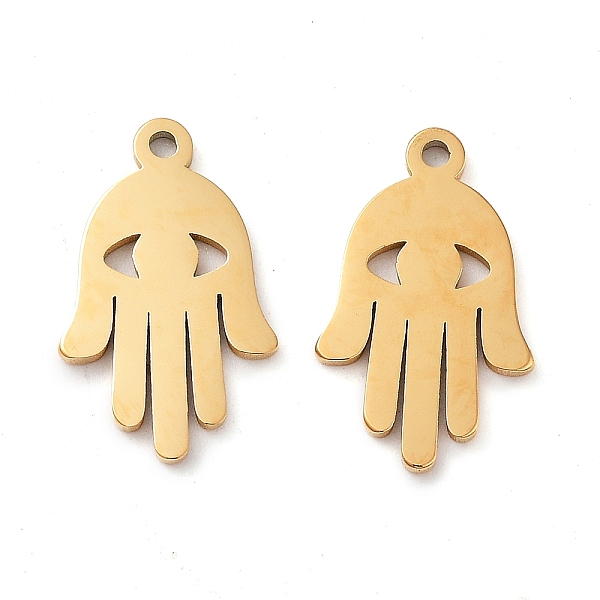 

PandaHall 304 Stainless Steel Pendants, Laser Cut, Hamsa Hand Charm, Real 14K Gold Plated, 15x9x1mm, Hole: 1mm 304 Stainless Steel Hamsa...