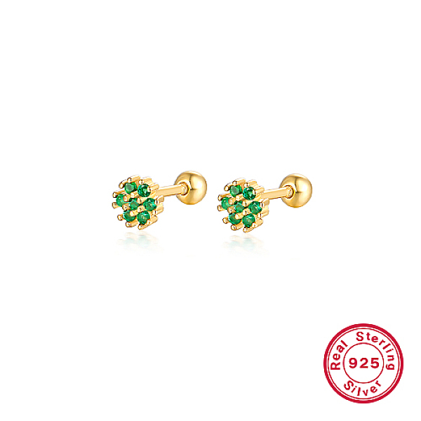 

PandaHall Real 18K Gold Plated 925 Sterling Silver Flower Stud Earrings, with Cubic Zirconia, Green, 5mm Sterling Silver Flower Green