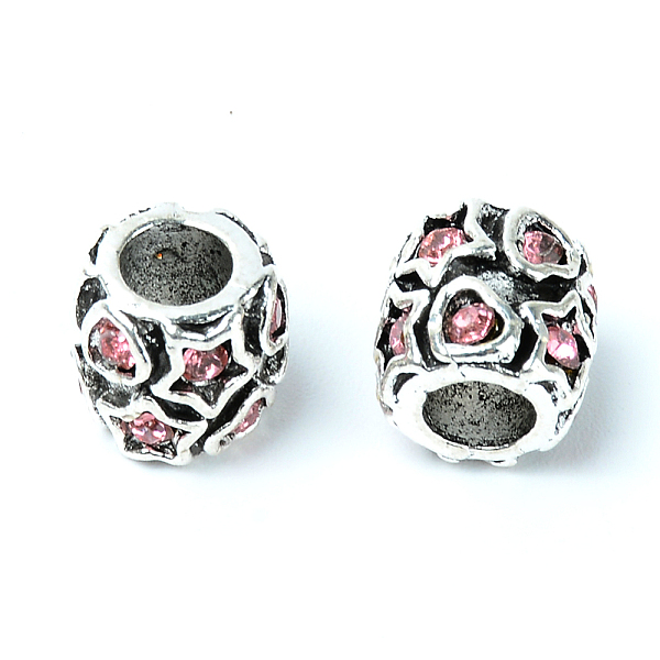 

PandaHall Zinc Alloy Rhinestone European Beads, Large Hole Beads, Rondelle, Antique Silver, Light Rose, 10x10mm, Hole: 4.5mm..., Pink
