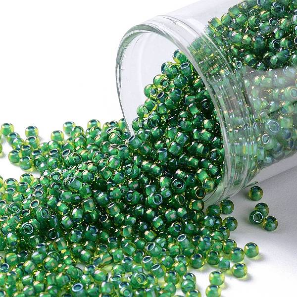 

PandaHall TOHO Round Seed Beads, Japanese Seed Beads, (947) Inside Color Lime Green/Opaque Green Lined, 11/0, 2.2mm, Hole: 0.8mm, about...