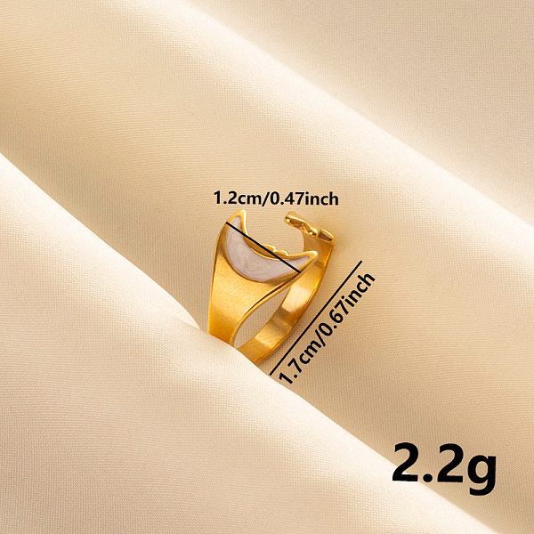 

PandaHall Stylish 304 Stainless Steel Enamel Cuff Ring, Moon & Star Wide Band Open Ring for Women, Golden 304 Stainless Steel Moon