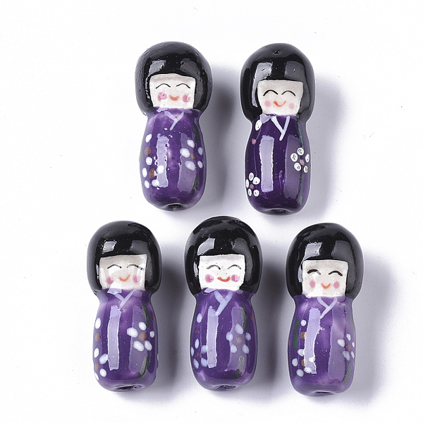 

PandaHall Handmade Porcelain Beads, Famille Rose Style, Japanese Kokeshi Doll Shape, Indigo, 25.5~27.5x11.5~12.5x11.5~12.5mm, Hole: 1.6~2mm..., Purple