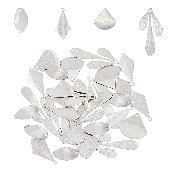 

PandaHall SUPERFINDINGS 48Pcs 4 Style Rack Plating Brass Pendants, Long-Lasting Plated, Rhombus & Leaf & Triangle, Platinum...