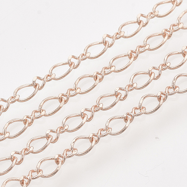 

PandaHall Brass Figaro Chains, Figure 8 Chains, with Spool, Soldered, Rose Gold, 4x3.7x0.4mm and 3.5x2x0.4mm, about 100yard/roll Brass