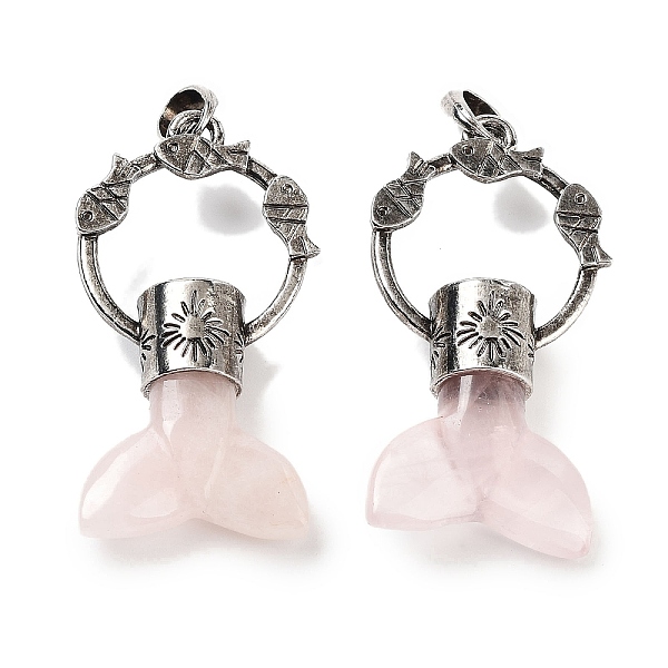 

PandaHall Natural Rose Quartz Whale Tail Big Pendants, Rack Plating Antique Silver Plated Alloy Fish Ring Charms, Cadmium Free & Lead Free...