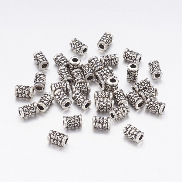 tibetan style alloy beads, lead free & nickel free & cadmium free, tube, antique silver, about 5mm wide, 7.5mm thick, hole: 2mm