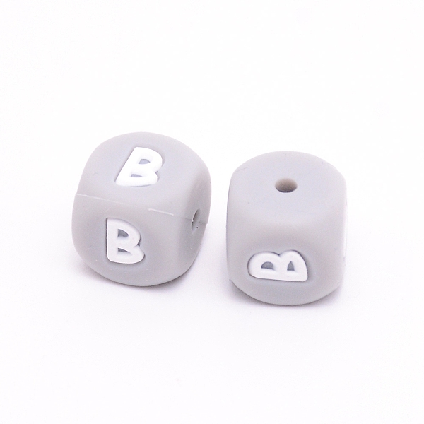 

PandaHall Silicone Beads, Cube with Letter.B, Gray, 12x12x12mm, Hole: 2mm Silicone Cube Gray