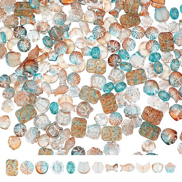 

PandaHall ARRICRAFT 240Pcs 12 Styles Transparent Spray Painted Glass Beads, Rectangle & Sunflower & Fish & Bear & Cat Shape, Mixed Color..., Multicolor