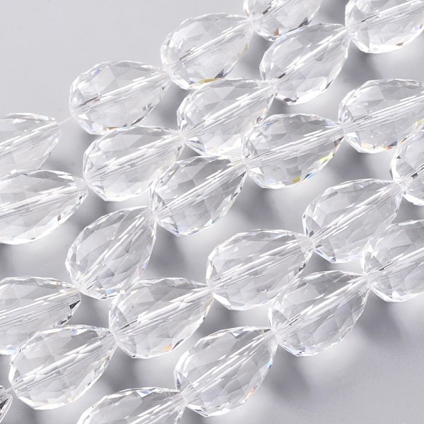 

PandaHall Glass Bead Strands, Faceted, Drop, Clear, 28x17~18mm, Hole: 2mm, 8pcs/strand, 8 inch(21cm) Glass Teardrop Clear