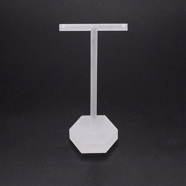 PandaHall Acrylic Earrings Display Stands, T Shape with Hexagon Setting, White, 11x5x3.45cm Acrylic White