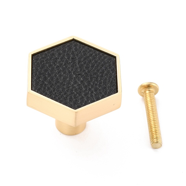 

PandaHall Hexagon Brass Box Handles & Knobs, with Resin Cabochons and Iron Screws, Matte Gold Color, Black, 29.5x24.5x34mm, Hole: 3.5mm...