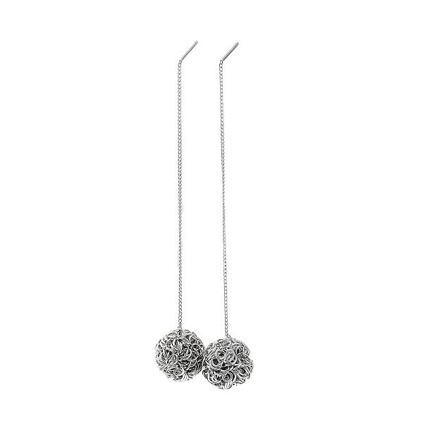 

PandaHall Brass Wire Ball Stud Earrings, Ear Threads, Round, Real Platinum Plated, 80x13mm Brass Round