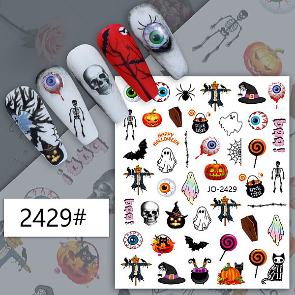 

PandaHall Halloween Themed Nail Art Stickers, Self Adhesive, for Nail Tips Decorations, Colorful, 10.1x7.85cm Paper