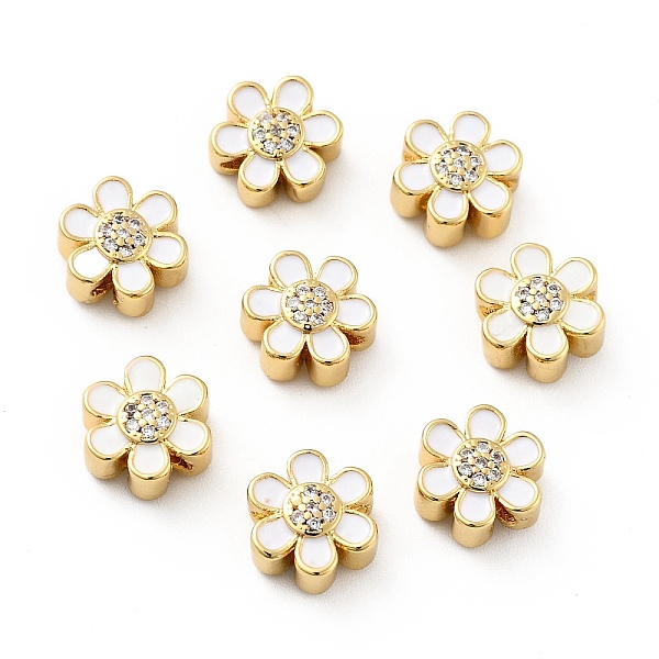 

PandaHall Flower Brass Micro Pave Clear Cubic Zirconia Beads, Real 18K Gold Plated, with Enamel, Cadmium Free & Nickel Free & Lead Free..., White