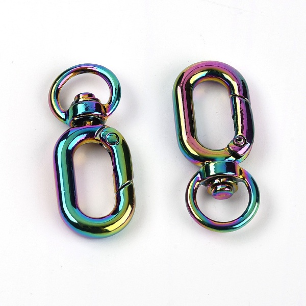 

PandaHall (Clearance Sale)Zinc Alloy Swivel Clasps, Oval, Rainbow Color, 39x16x7mm, Hole: 6x10mm Alloy