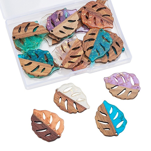 

PandaHall Transparent Resin & Walnut Wood Pendants, with Glitter Paillettes, Leaf, Mixed Color, 37x28x3mm, Hole: 2mm, 20pcs/box Resin+Wood..., Multicolor