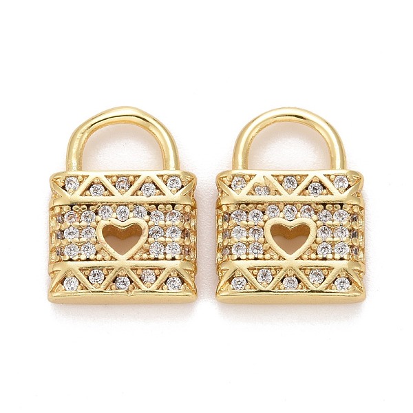 

PandaHall Brass Micro Pave Clear Cubic Zirconia Charms, Lock, Golden, 13.5x10x2.8mm, Hole: 4x5.5mm Brass+Cubic Zirconia Lock Clear