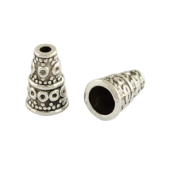 

PandaHall Apetalous Alloy Bead Cone, Tibetan Style, Cadmium Free & Nickel Free & Lead Free, Antique Silver, 10x7mm, Hole: 1.5~4mm Alloy