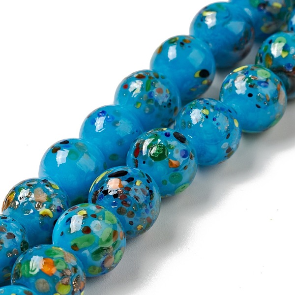 

PandaHall Handmade Lampwork Beads Strand, Round, Dodger Blue, 10x9~10mm, Hole: 1.2mm, about 40pcs/strand, 14.76 inch(37.5cm) Lampwork Round