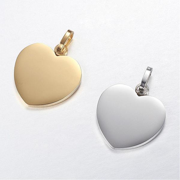 PandaHall 304 Stainless Steel Stamping Blank Tag Pendants, Heart, Mixed Color, 28x26x2mm, Hole: 5x8mm 304 Stainless Steel Heart