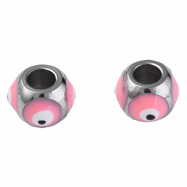 

PandaHall 201 Stainless Steel Enamel Beads, Round with Evil Eye, Golden, Stainless Steel Color, Hot Pink, 8.5x8.5x6mm, Hole: 3mm Stainless...