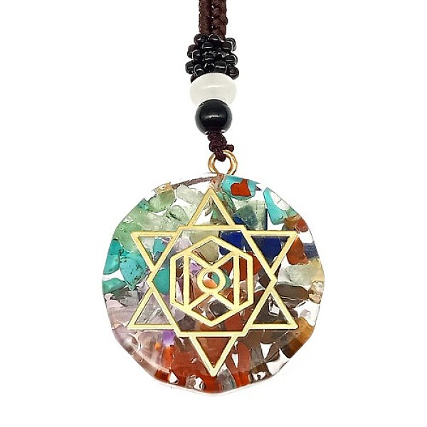 

PandaHall Orgonite Chakra Natural & Synthetic Mixed Stone Pendant Necklaces, Nylon Thread Necklace for Women, Flat Round, Star, 25.59 inch...