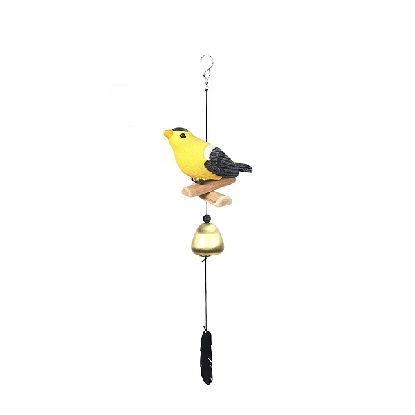 

PandaHall Resin Wind Chime, for Outside Yard and Garden Decoration, Bird & Feather, Yellow, 520mm Resin Bird Yellow
