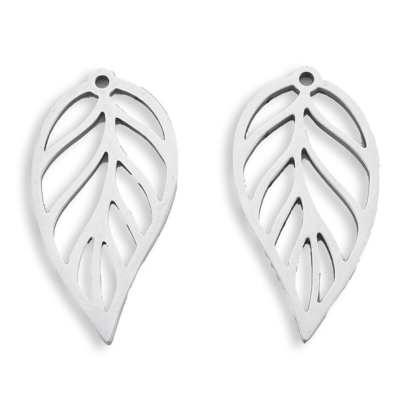 

PandaHall 201 Stainless Steel Pendants, Hollow, Leaf, Stainless Steel Color, 30.5x15.5x1.5mm, Hole: 1.4mm 201 Stainless Steel Leaf