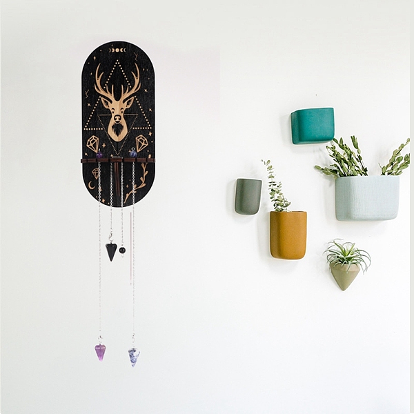 

PandaHall Wooden Shelf for Crystal Ball & Drowsing Pendulums, Witchcraft Floating Wall Shelf, Oval, Deer, 95x83x215mm Wood Deer Black