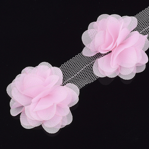 

PandaHall Organza Flower Ribbon, Costume Accessories, For Party Wedding Decoration and Earring Making, Pearl Pink, 50~60mm, about...