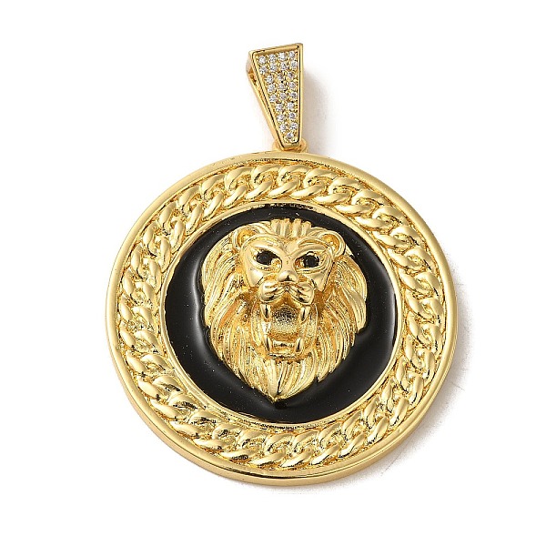 

PandaHall Brass Micro Pave Clear Cubic Zirconia with Enamel Pendants, Real 18K Gold Plated, Lion, 47x43x12mm, Hole: 10.5x6.5mm Brass+Cubic...