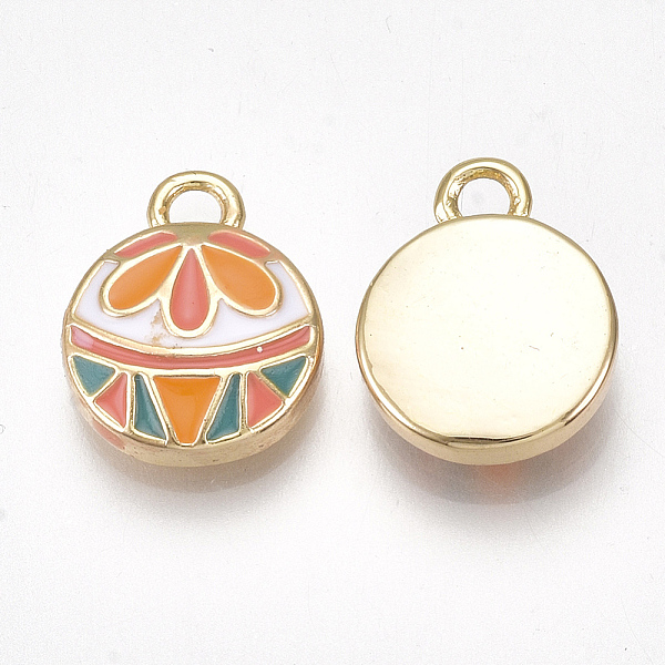 

PandaHall Brass Charms, with Enamel, Flat Round, Nickel Free, Real 18K Gold Plated, 14x11.5x3.5mm, Hole: 1.8mm Brass+Enamel Flat Round