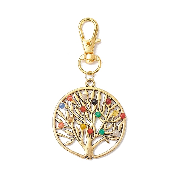 

PandaHall Tree of Life Alloy Pendant Decorations, Round Dyed Natural Agate & Swivel Clasps Charms for Bag Key Chain Ornaments, Antique...