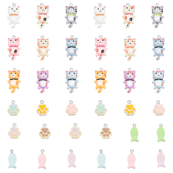 

PandaHall CHGCRAFT 36Pcs 18 Styles Resin Cat Dog Paw Print Small Fish Charms Opaque Resin Pendants with Platinum Tone Iron Loops for DIY..., Multicolor