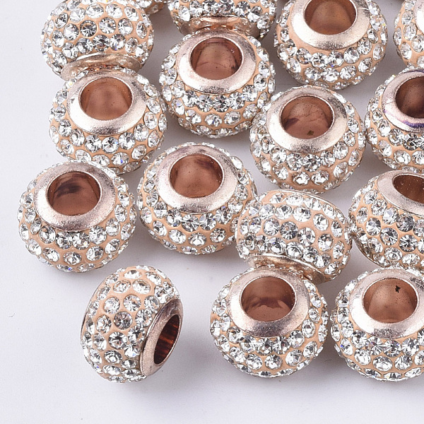 

PandaHall Polymer Clay Rhinestone European Beads, with Brass Single Cores, Large Hole Beads, Rondelle, Light Gold, Crystal, PP11(1.7~1.8mm)..., Clear