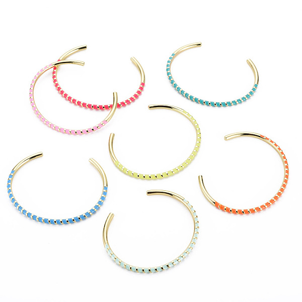 

PandaHall Twisted Brass Enamel Cuff Bangle, Real 18K Gold Plated Open Bangle for Women, Nickel Free, Mixed Color, Inner Diameter: 2-3/8 inch..., Multicolor