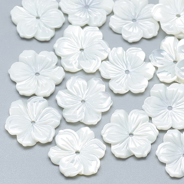 

PandaHall Natural White Shell Beads, Mother of Pearl Shell Beads, Flower, 15~16x14~15x2~3mm, Hole: 1mm White Shell Flower