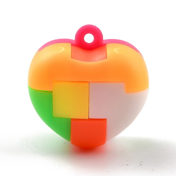 PandaHall Plastic Pendants, Bubble Popper Fidget Toy, Stress Anxiety Relief Toys, Puzzle Block Pendant, Heart, Colorful, 32x32.5x26mm, Hole...