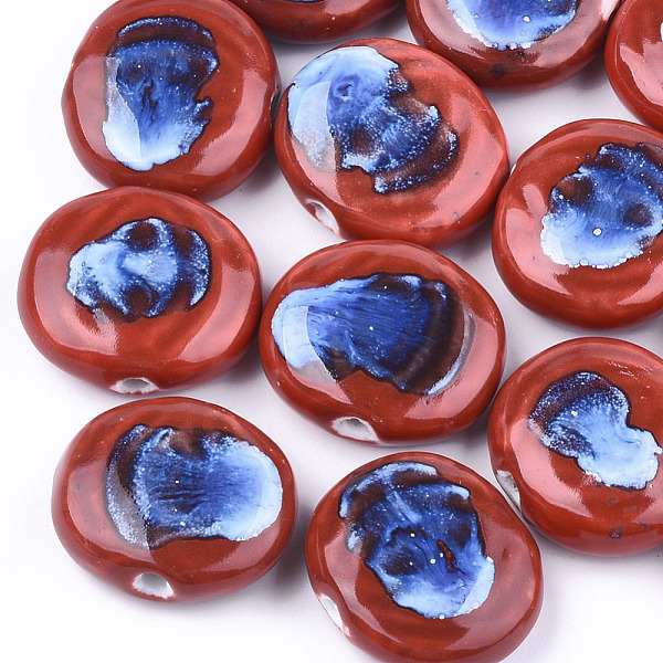 

PandaHall Handmade Porcelain Beads, Fancy Antique Glazed Porcelain, Flat Round, Red, 23~24x24~27x9~10mm, Hole: 3mm Porcelain Flat Round Red