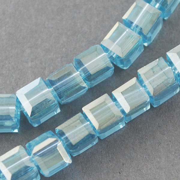 

PandaHall Electroplate Glass Beads Strands, AB Color Plated, Faceted, Cube, Light Sky Blue, 6x6x6mm, Hole: 1mm, about 100pcs/strand, 22 inch...