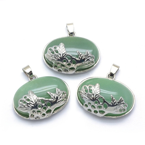 

PandaHall Natural Green Aventurine Pendants, with Alloy Findings, Oval, Platinum, 26.5x32x12mm, Hole: 4.5x5mm Green Aventurine Oval