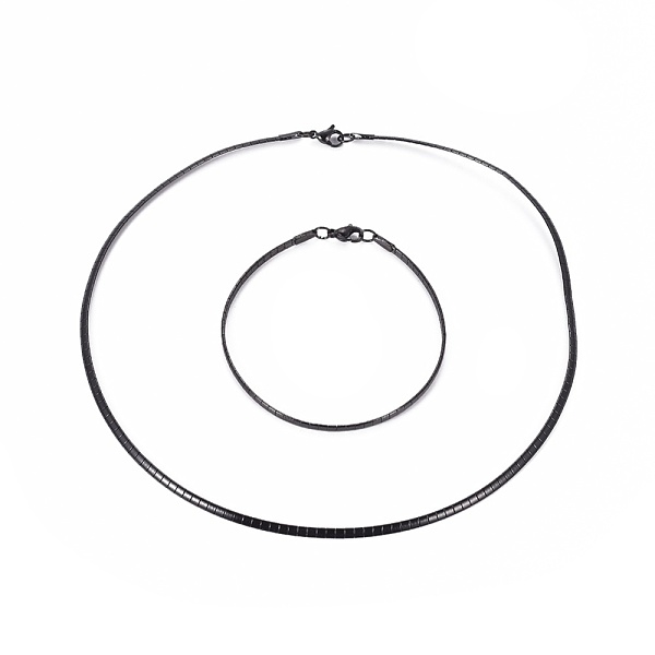 

PandaHall 304 Stainless Steel Choker Necklaces and Bangles Jewelry Sets, with Lobster Claw Clasps, Electrophoresis Black, 7-7/8 inch(20.1cm)...