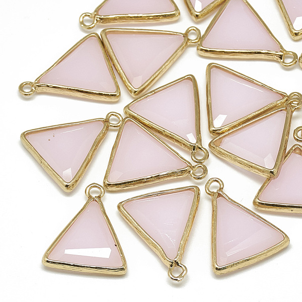 

PandaHall Glass Pendants, with Golden Tone Brass Findings, Faceted, Triangle, Misty Rose, 21.5x18x4.5mm, Hole: 1.5~2mm Brass+Glass Triangle..., Red
