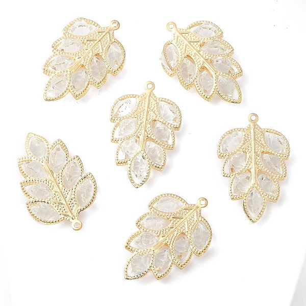 

PandaHall Iron with Glass Pendants, Leaf Charm, Light Gold, 43.5x28x10mm, Hole: 1.6mm Iron+Glass Leaf Clear