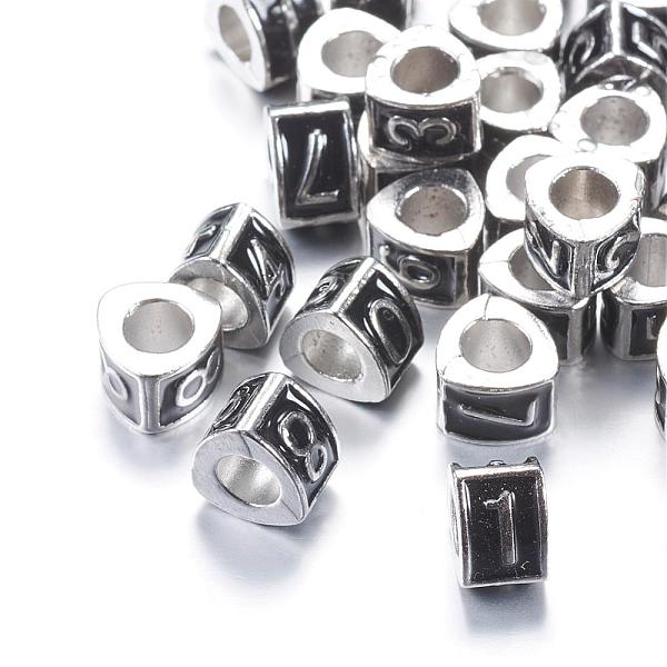 PandaHall Enamel Style Alloy European Beads, Large Hole Beads, Triangle with Number, Platinum, Black, 9.5x9x6.5mm, Hole: 5mm Alloy+Enamel...