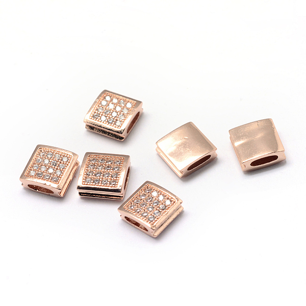 

PandaHall Rack Plating Brass Cubic Zirconia Beads, Long-Lasting Plated, Square, Rose Gold, 9x9x4mm, Hole: 1.5x5.5mm Brass+Cubic Zirconia...