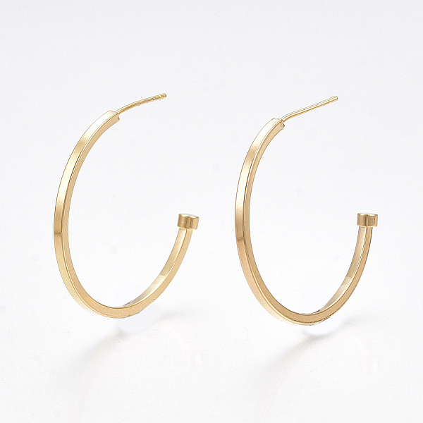 

PandaHall Brass Stud Earrings, Half Hoop Earrings, Real 18K Gold Plated, 30x30mm, Pin: 0.8mm Brass Letter