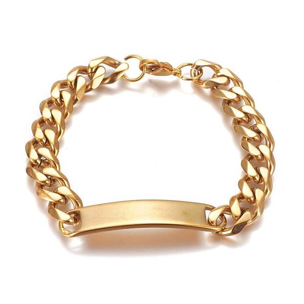 

PandaHall 304 Stainless Steel Cuban Link Chain Bracelets, ID Bracelets, with Lobster Claw Clasps, Golden, 8-1/2 inch(21.5cm), 10mm 304...