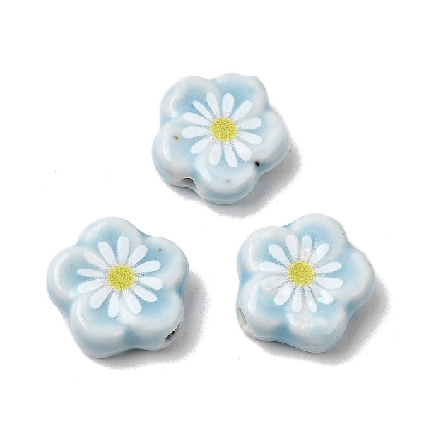 Glaze Daisy Flower Printed Porcelain Beads
