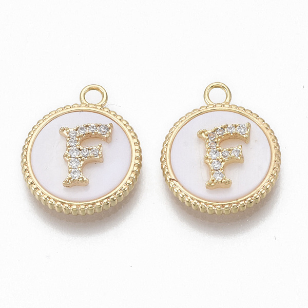 

PandaHall Brass Micro Pave Cubic Zirconia Pendants, with Shell, Flat Round with Letter, Nickel Free, Clear, Creamy White, Real 18K Gold...